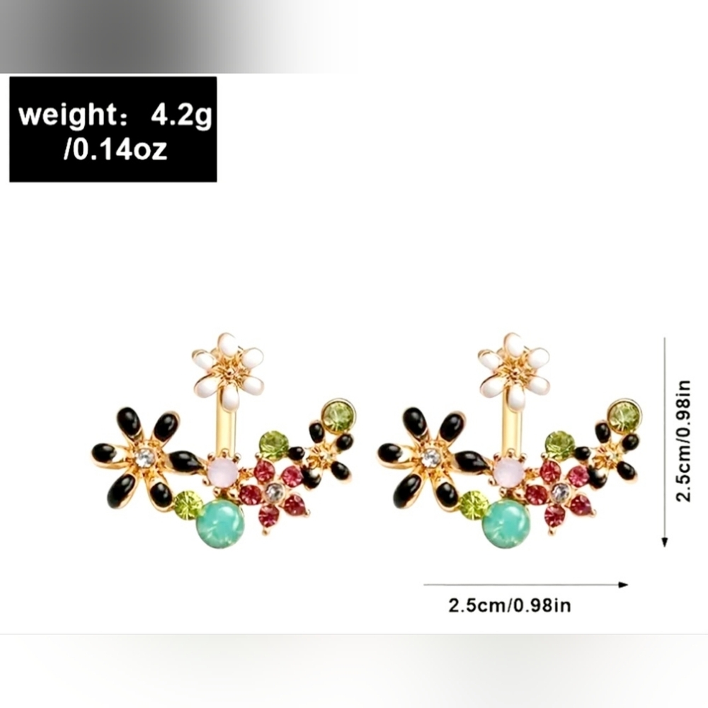 Floral Rhinestone Multicolor Earrings - Picture 4 of 5